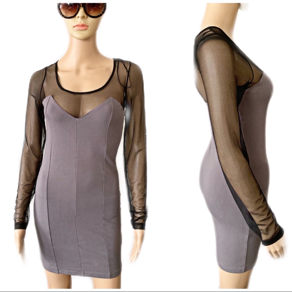 💃🏽 H&M Gray and Black Bodycon Sheer Dress Size 6